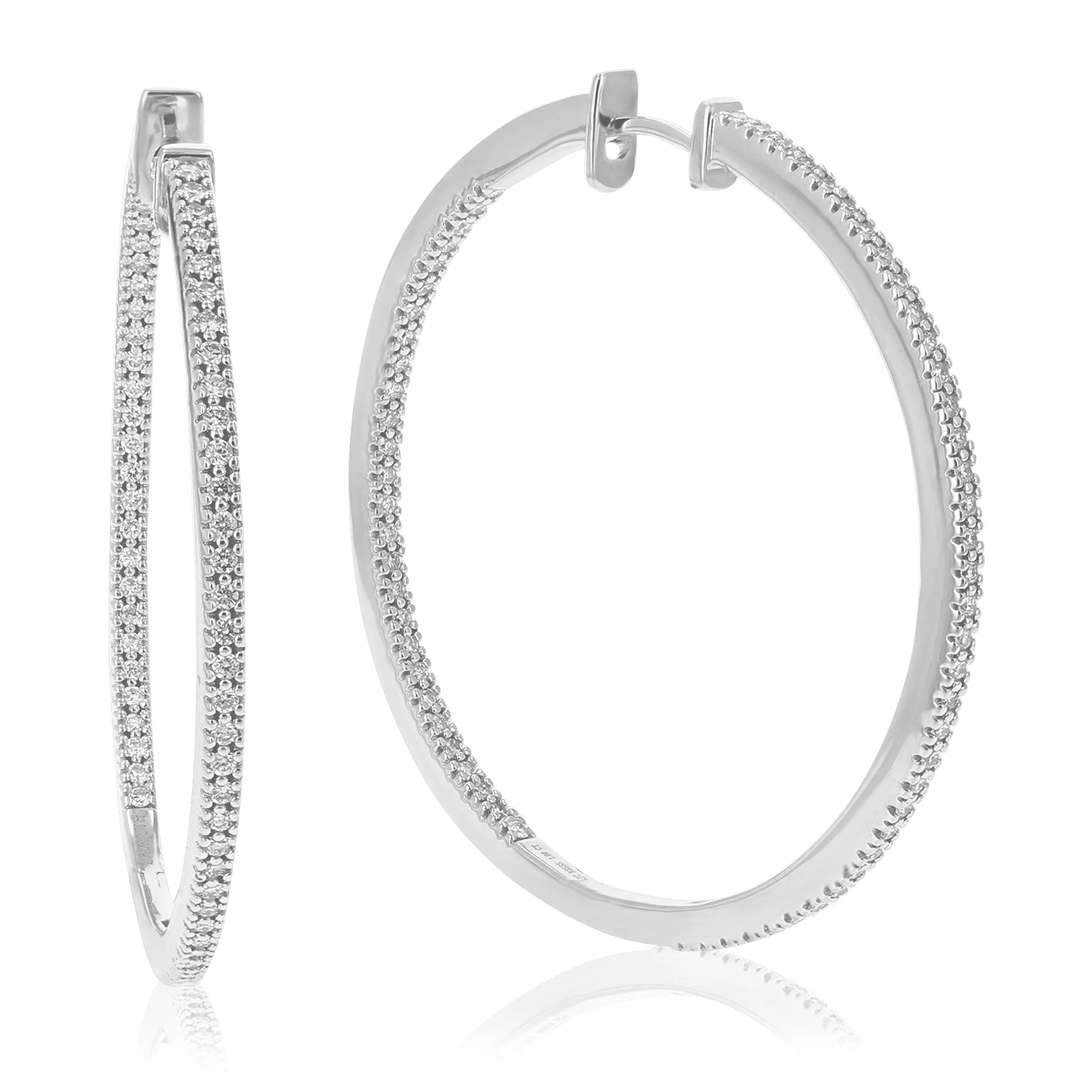 1 cttw Round Cut Lab Grown Diamond Hoop Earrings for Women .925 Sterling Silver Prong Set