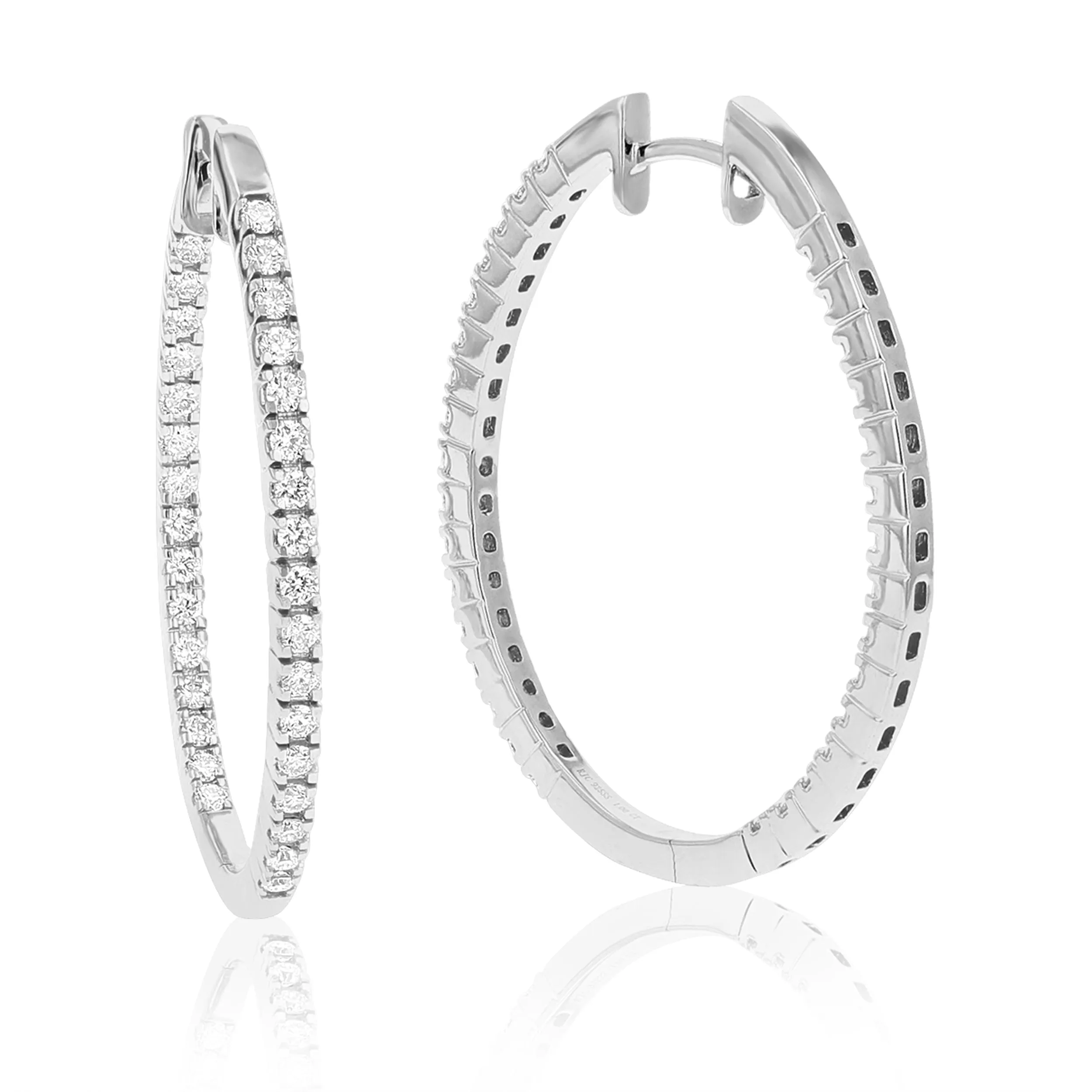 1 cttw Round Lab Grown Diamond Hoop Earrings in .925 Sterling Silver Prong Set 1 1/4 Inch