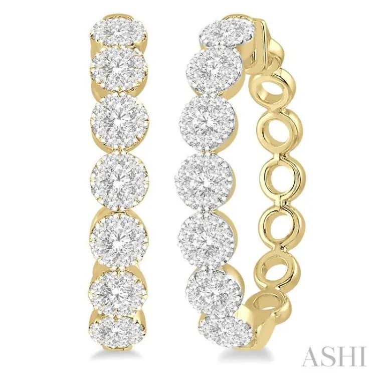 1 Ctw Round Cut Lovebright Diamond Hoop Earrings in 14K Yellow and White Gold