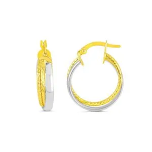 10K Two Tone Gold Twist Double Hoop Earrings