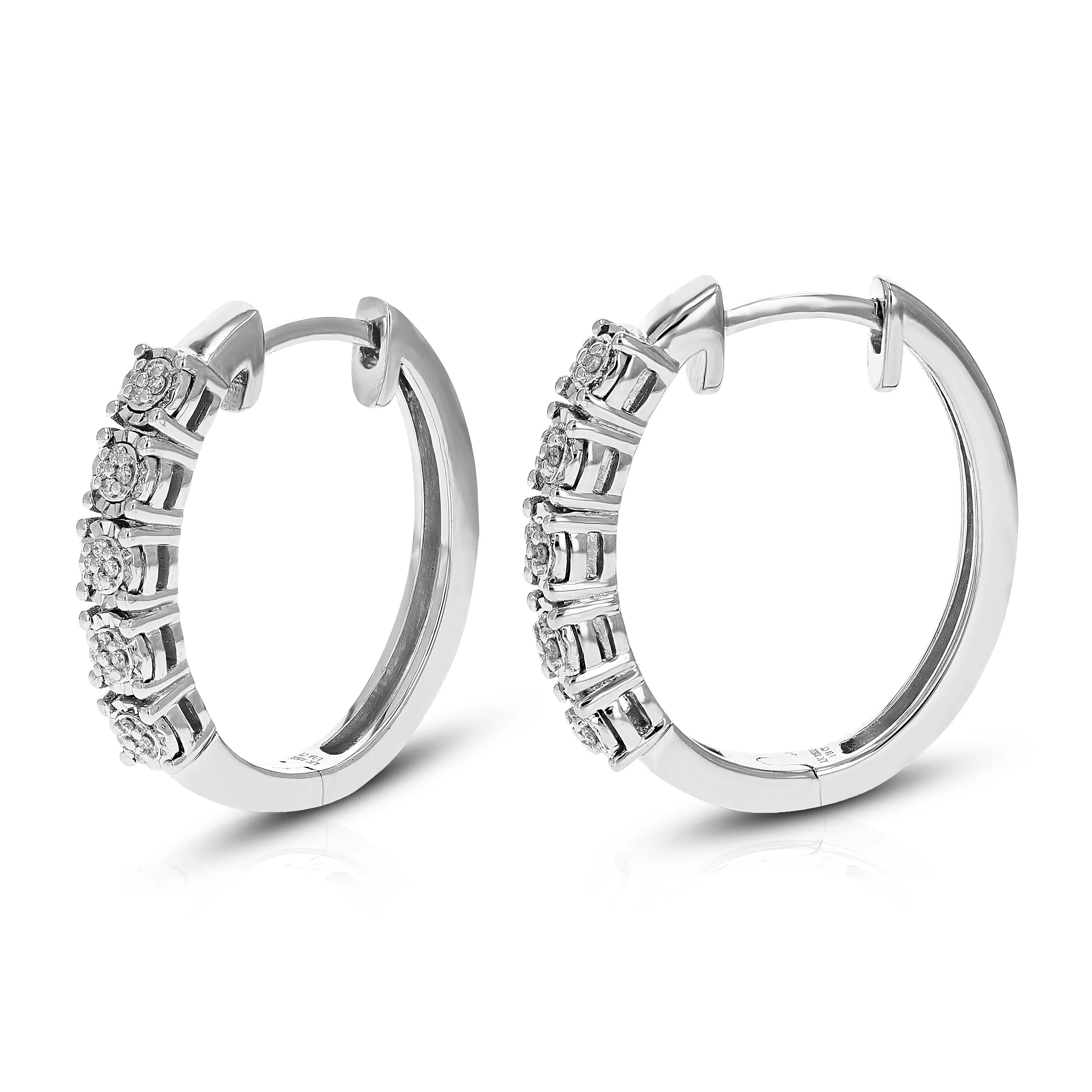 1/10 cttw Lab Grown Round Diamond Hoop Earrings Sterling Silver