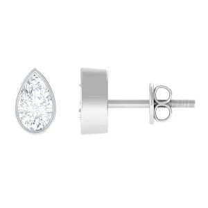 1/2 CT Pear Cut Bezel Set Diamond Solitaire Dainty Stud Earrings