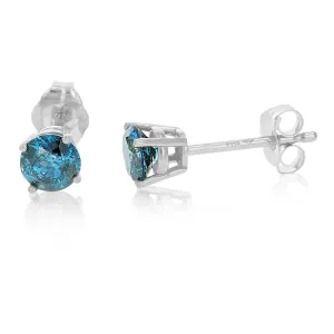 1/2 cttw Blue Diamond Stud Earrings 14k White or Yellow Gold Round Shape with Push Backs