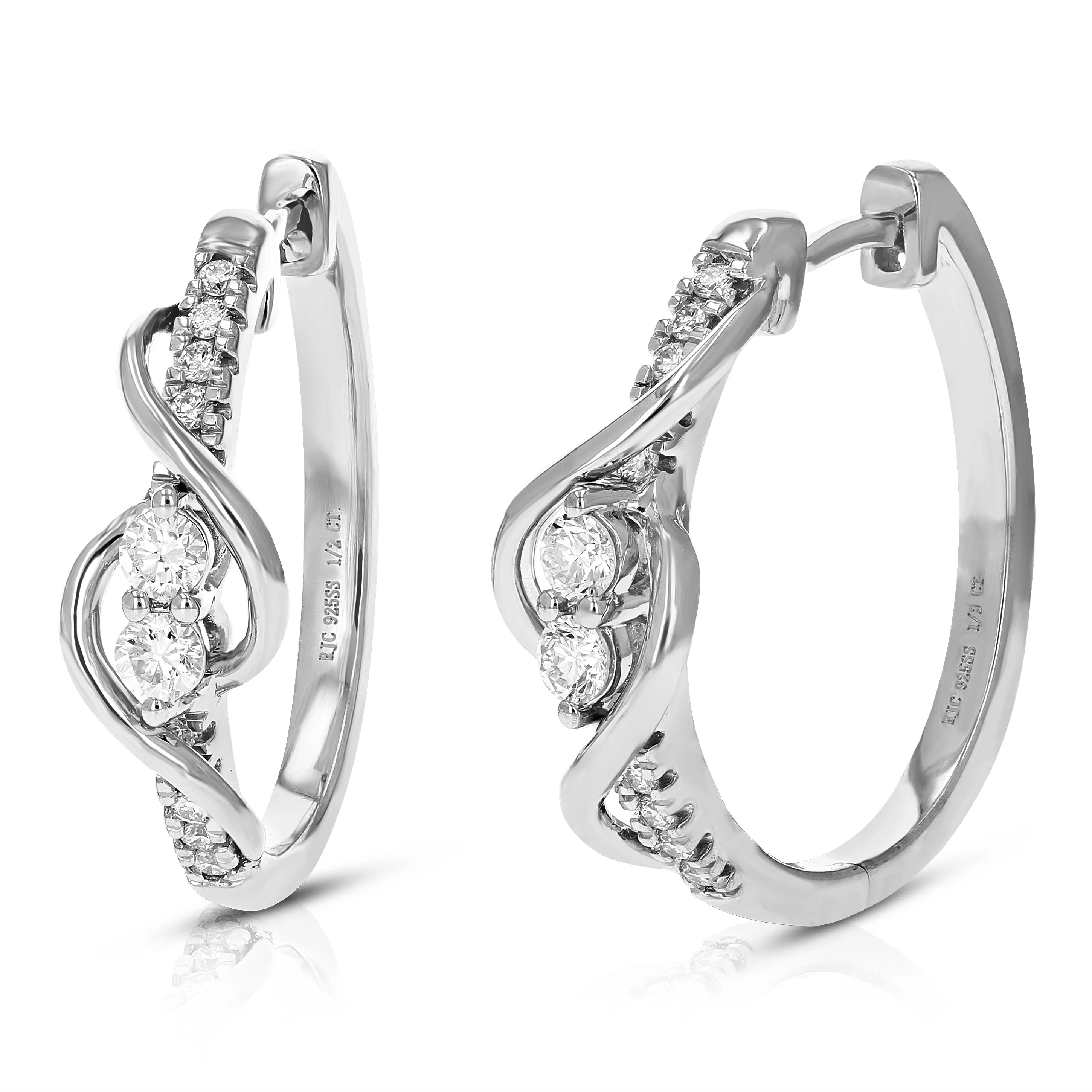 1/2 cttw Round Lab Grown Diamond Hoop Earrings in .925 Sterling Silver Prong Settings