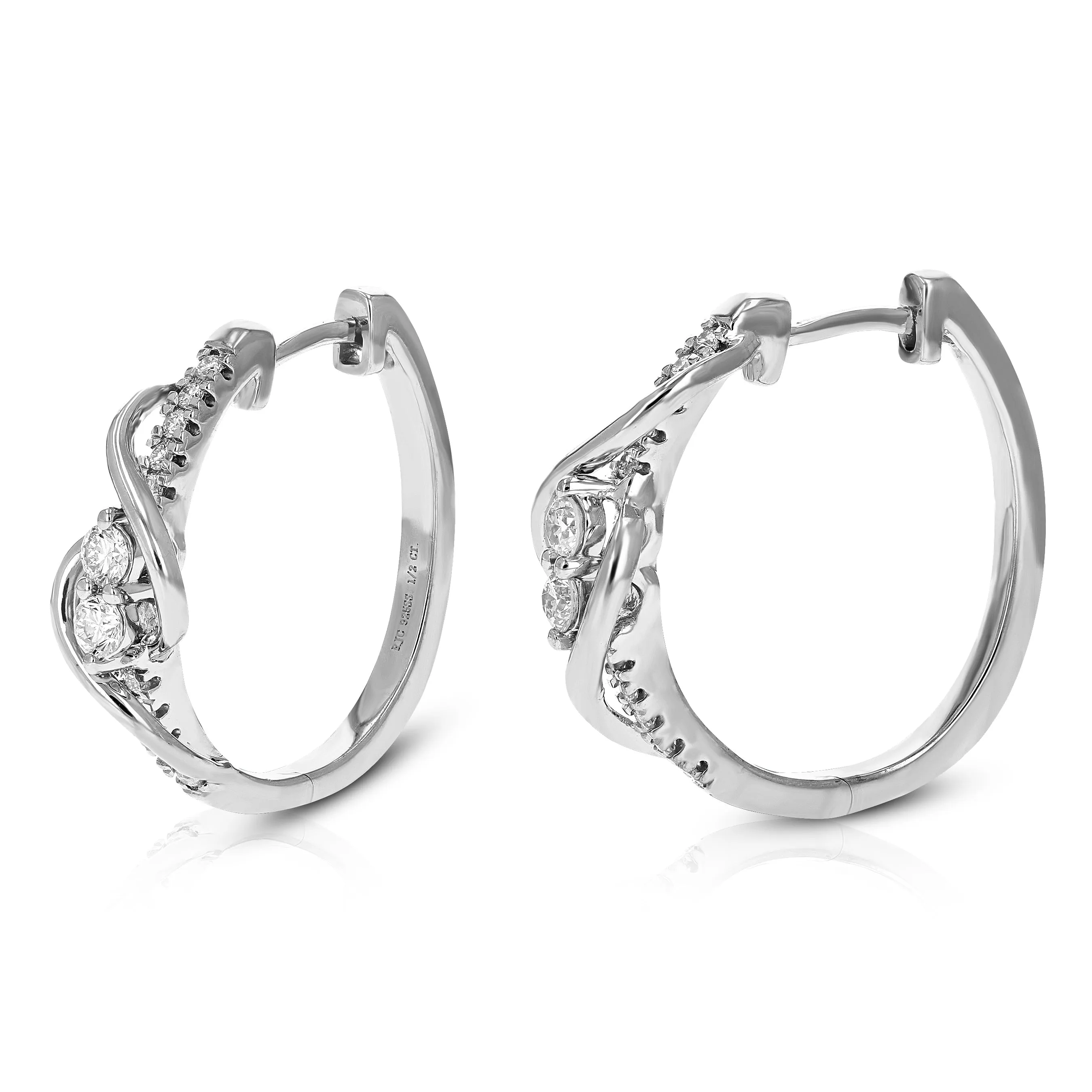 1/2 cttw Round Lab Grown Diamond Hoop Earrings in .925 Sterling Silver Prong Settings