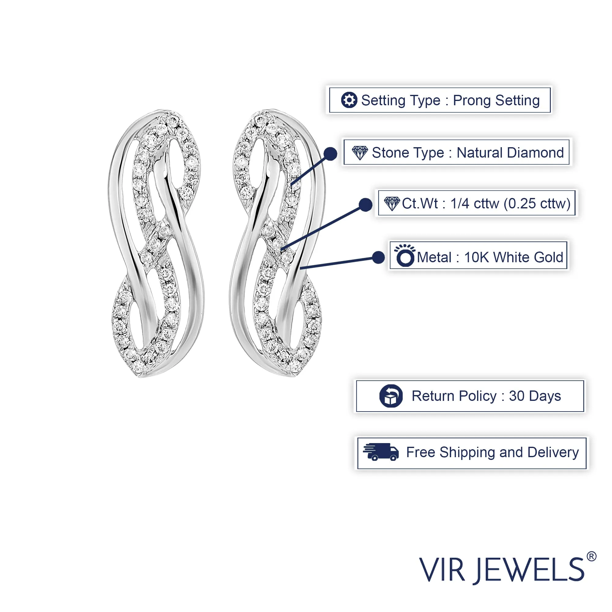 1/4 cttw Diamond Highway Earrings in 10K White Gold