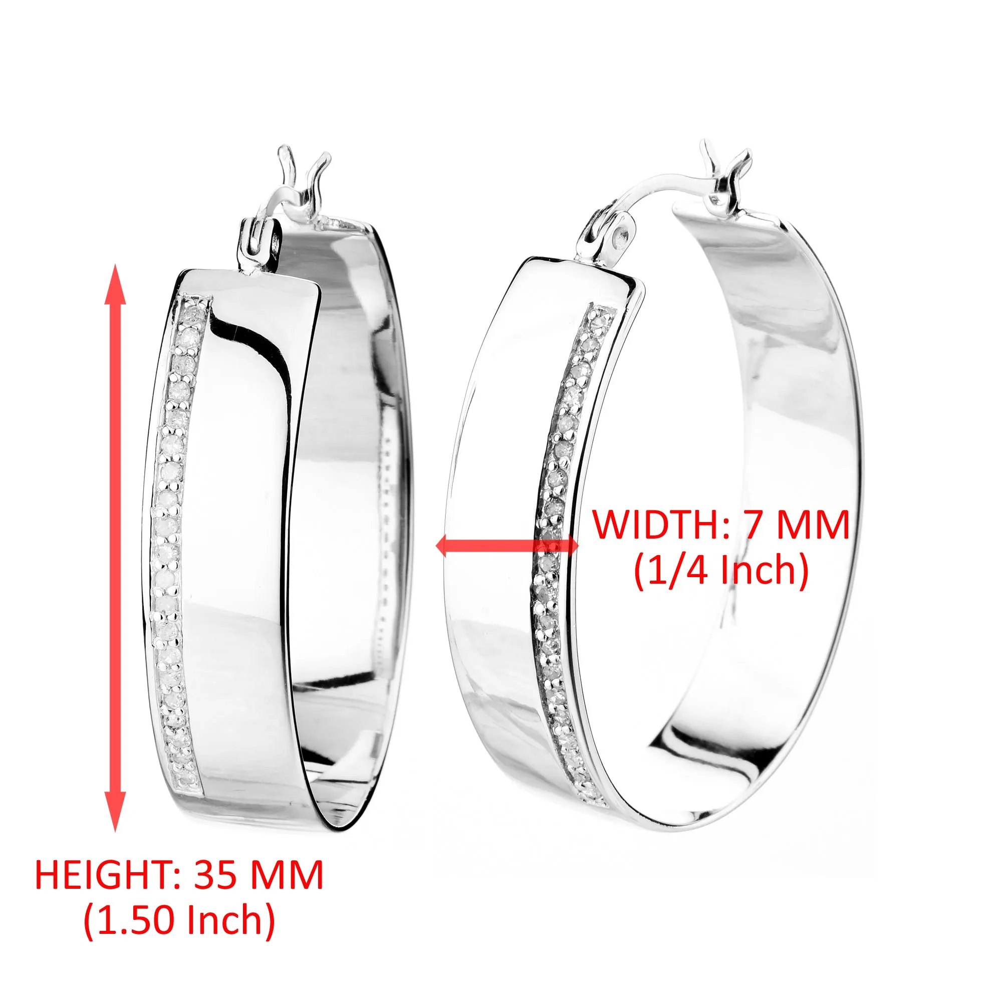 1/4 cttw Lab Grown Diamond Hoop Earrings .925 Sterling Silver with Rhodium Round 1.50 Inch