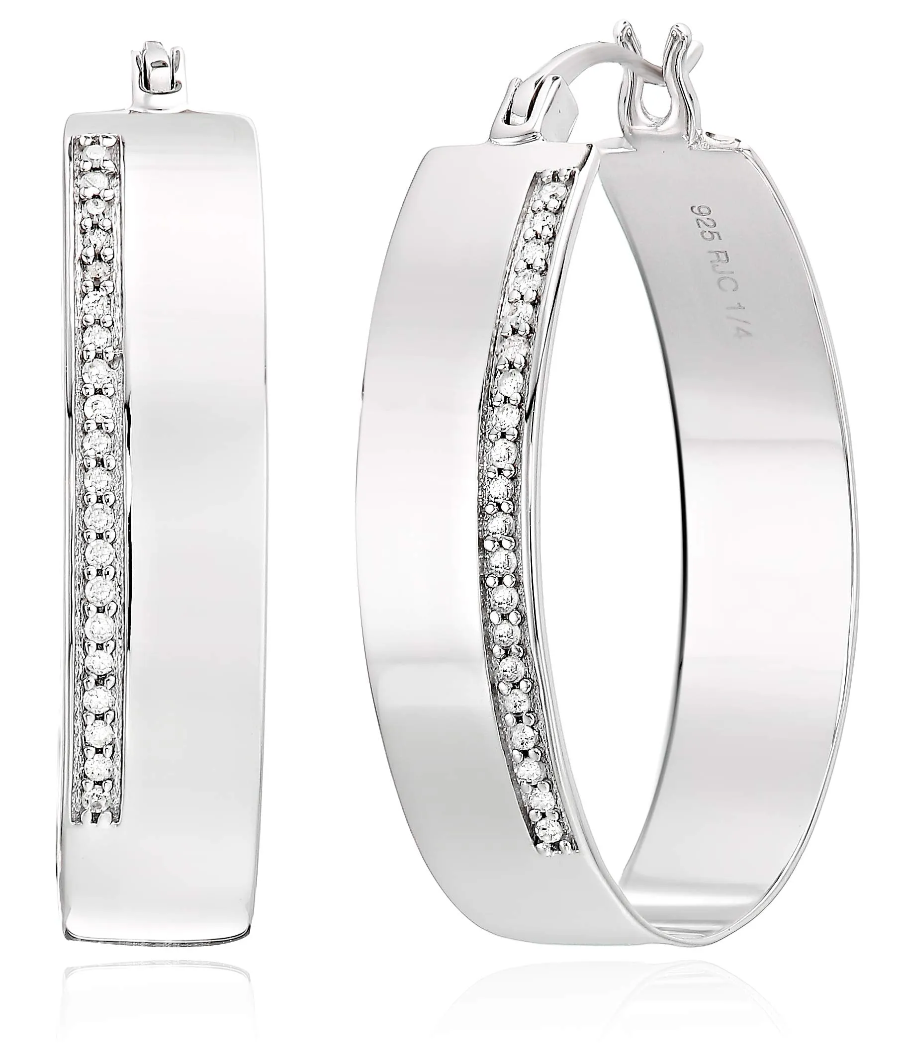 1/4 cttw Lab Grown Diamond Hoop Earrings .925 Sterling Silver with Rhodium Round 1.50 Inch