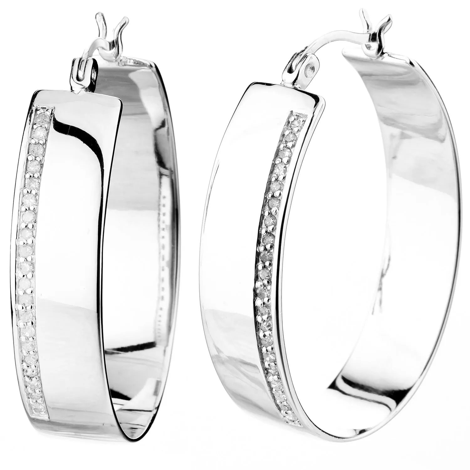 1/4 cttw Lab Grown Diamond Hoop Earrings .925 Sterling Silver with Rhodium Round 1.50 Inch