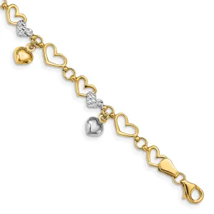 14K yellow gold bracelet multi-heart design, 7.25-inch