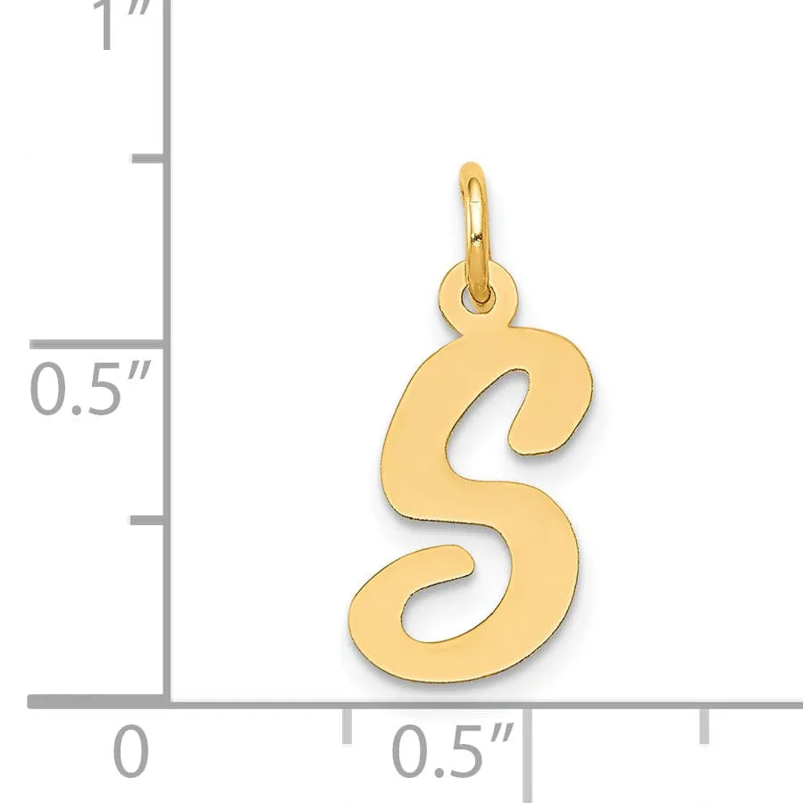 14K Yellow Gold Medium Size Fancy Script Design Letter S Initial Pendant