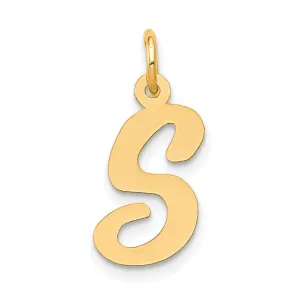 14K Yellow Gold Medium Size Fancy Script Design Letter S Initial Pendant