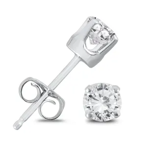 1/5 Carat Tw Round Solitaire Diamond Stud Earrings In .925 Sterling Silver