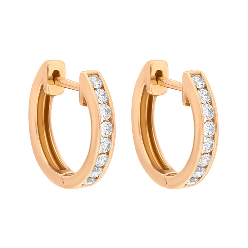 18ct Rose Gold Diamond 0.25ct Channel Set Hoop Earrings