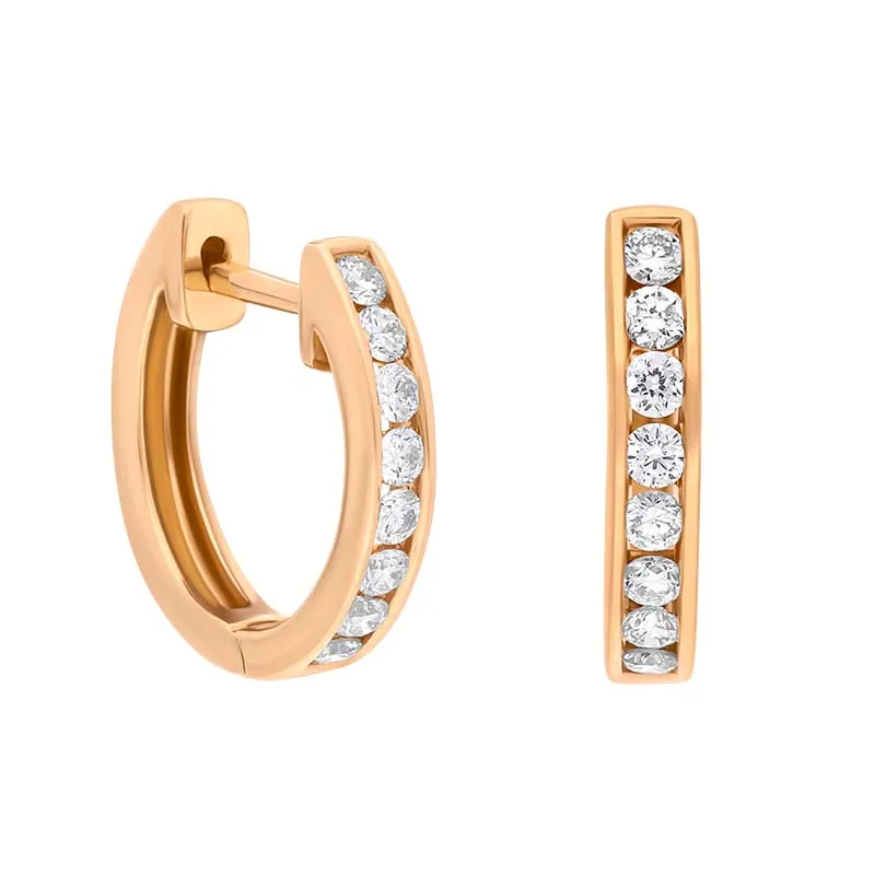 18ct Rose Gold Diamond 0.25ct Channel Set Hoop Earrings