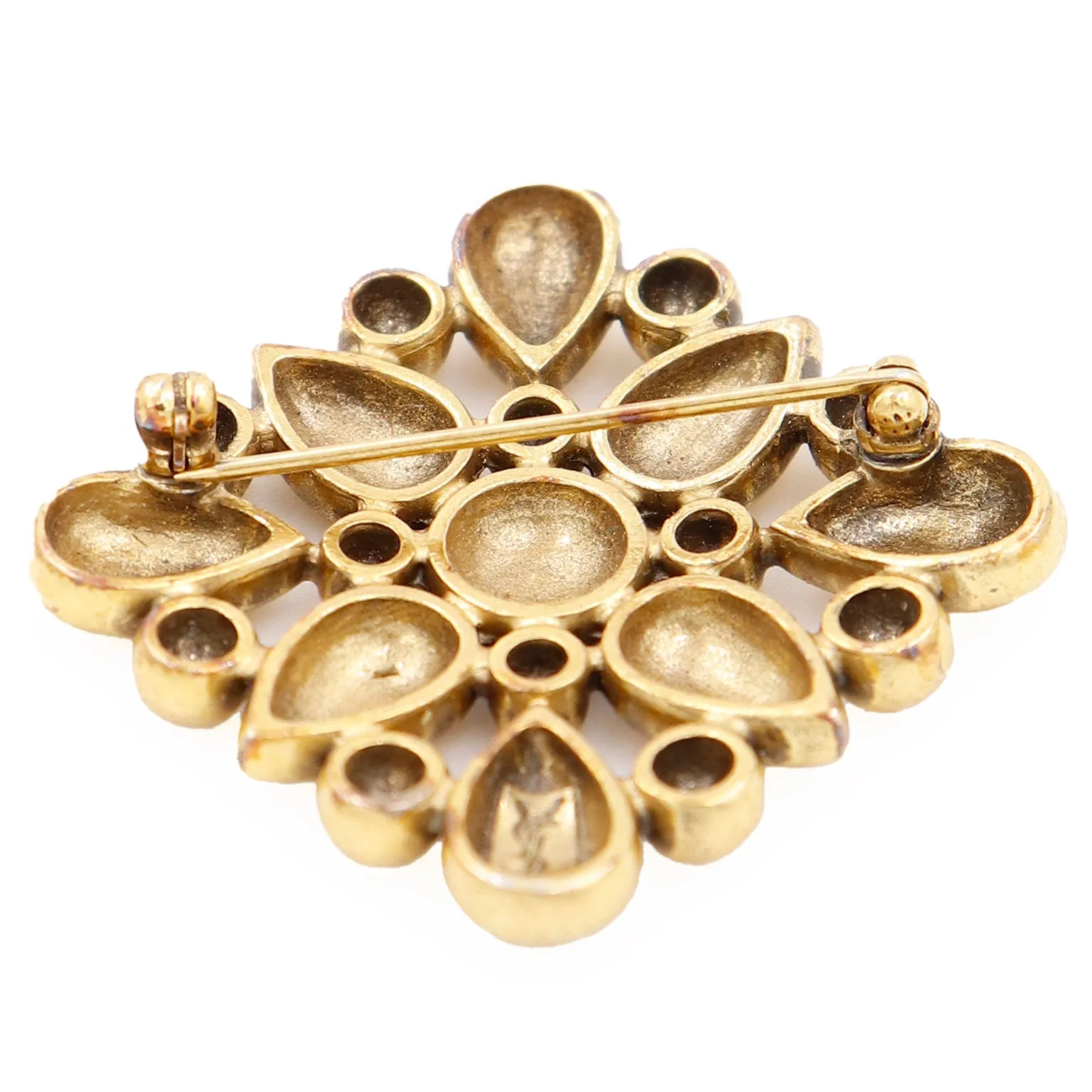 1980s Yves Saint Laurent Gold Plate Brooch w Teardrops