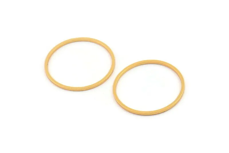 25mm Circle Connector, 6 Gold Plated Brass Circle Connectors (25x1x1mm) A3769