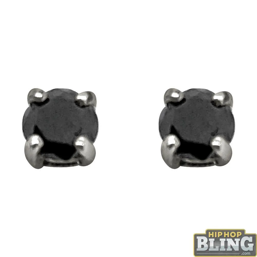 .50 Carat Black Diamond Stud Earrings .925 Sterling Silver White