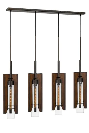 60W Almeria Wood & Glass 4-Light Pendant Fixture - Stylish Rustic Design for Home & Kitchen Spaces