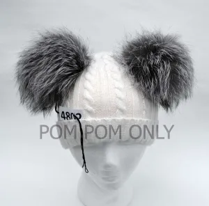 6,5" SILVER FOX Pom Poms- PAIR! Double Pom Poms, Fox Pom Pom, Fur Ears, Genuine Fur, Handmade Pom Pom, Fur Pom Pom Hat, Beanie, Knitted Hat