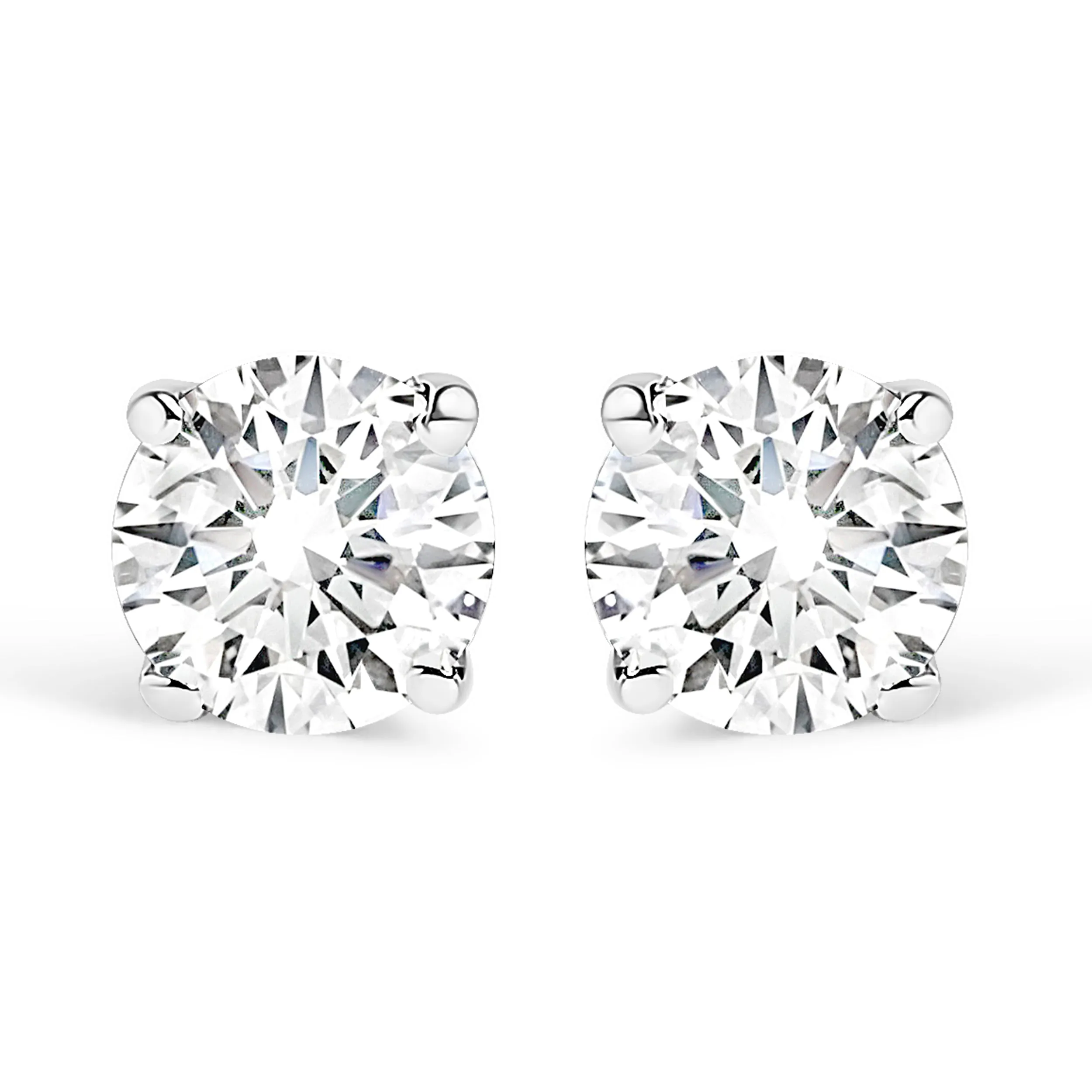 .925 Sterling Silver 3/4 Cttw Round Brilliant-Cut Near Colorless Diamond Classic 4-Prong Stud Earrings