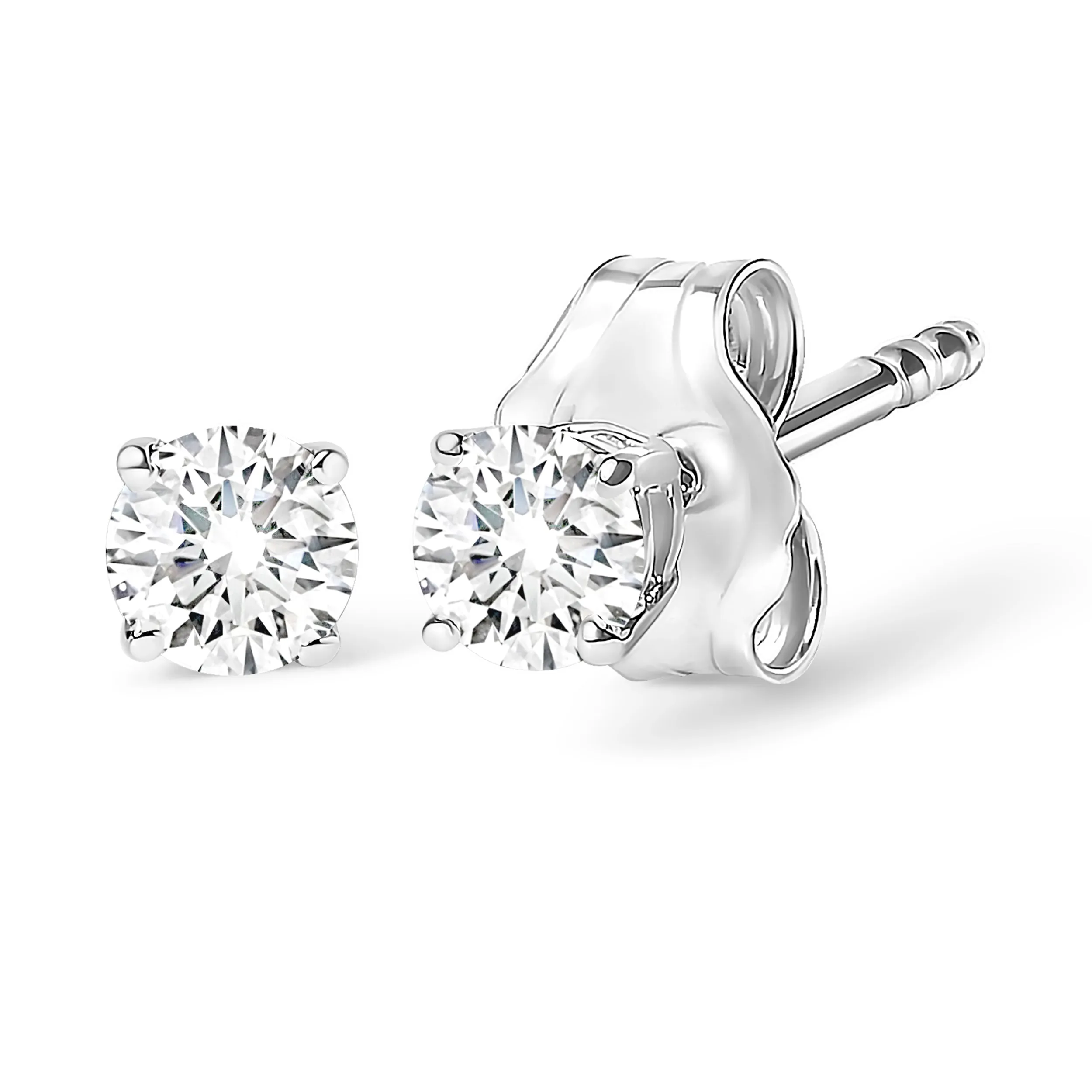 .925 Sterling Silver 3/4 Cttw Round Brilliant-Cut Near Colorless Diamond Classic 4-Prong Stud Earrings