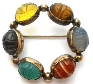 Admark Scarab Gemstone Brooch GF Pin Vintage