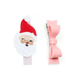 Alligator Clips | Holiday Jolly Santa   Pink Bow Tie | Lilies and Roses