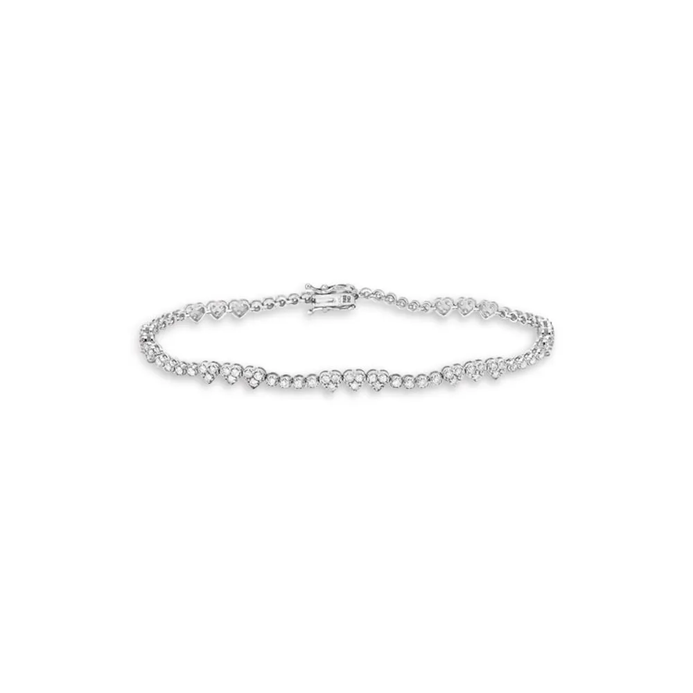 Alternate Diamond Heart Shape Tennis Bracelet (1.65 ct.) 2.8 mm Buttercup Setting in 14K Gold