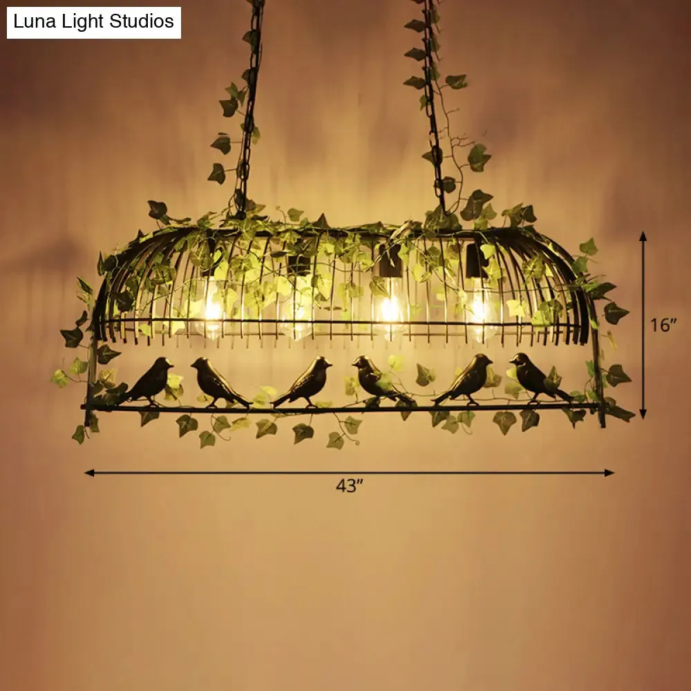 Antique Iron Birdcage Suspension Light with Green Artificial Ivy - Perfect for Restaurant Island Chandelier