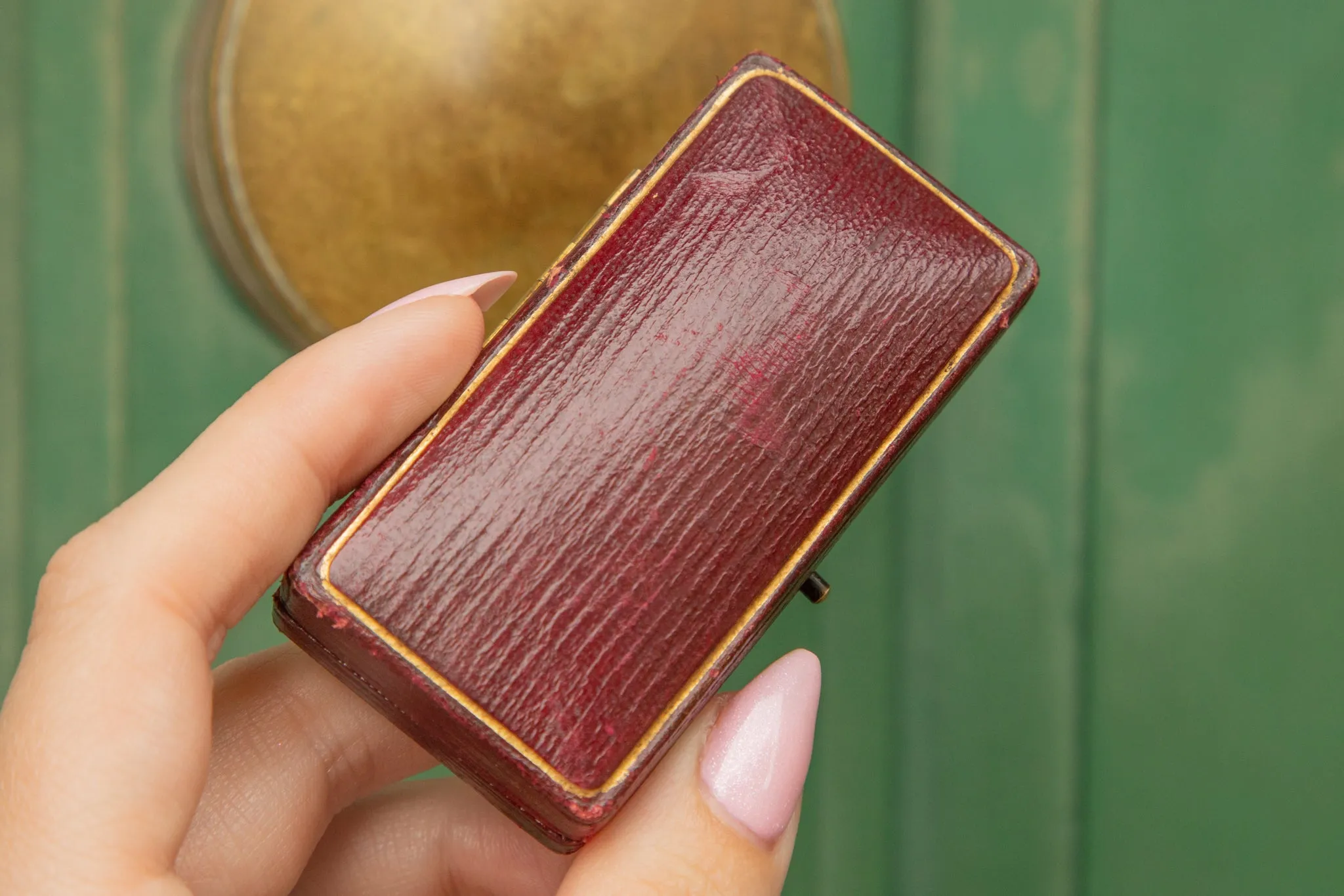 Antique Red Brooch Box by 'Pearce & Sons Goldsmiths', Royal Blue Velvet Cushion