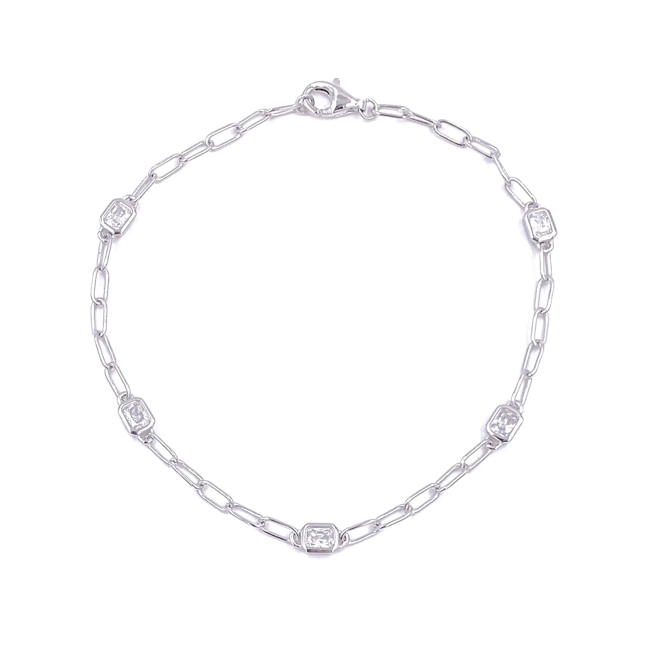 Ashley Gold Sterling Silver 5 CZ Link Chain Design Bracelet