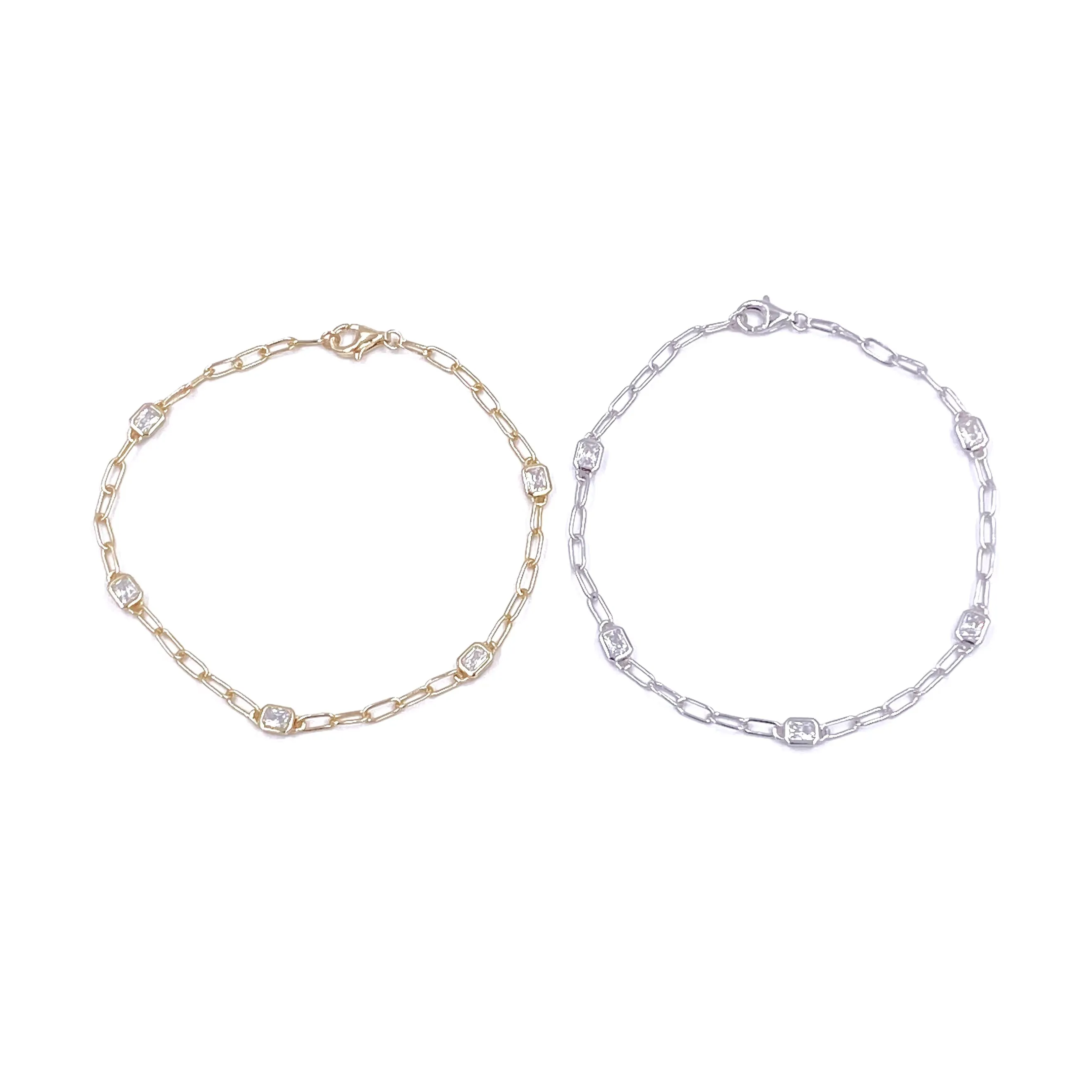 Ashley Gold Sterling Silver 5 CZ Link Chain Design Bracelet