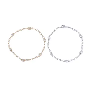 Ashley Gold Sterling Silver 5 CZ Link Chain Design Bracelet