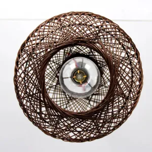 Asian Rattan Ball Ceiling Light - Coffee Pendant Fixture for Living Room - 1 Bulb