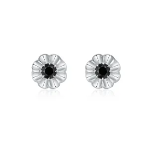 Black Diamond Round Floral Earrings