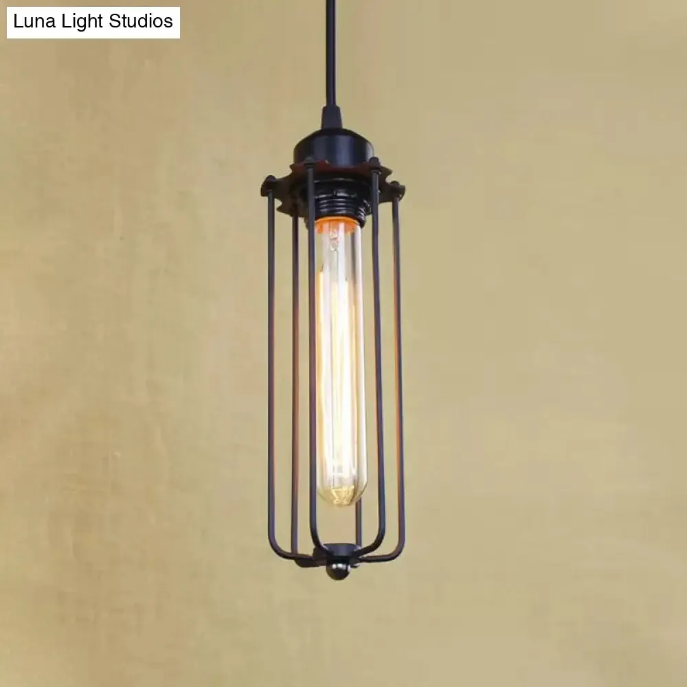 Black Farmhouse Style 1 Light Wire Cage Pendant Ceiling Light for Hallway - Stylish Metallic Finish