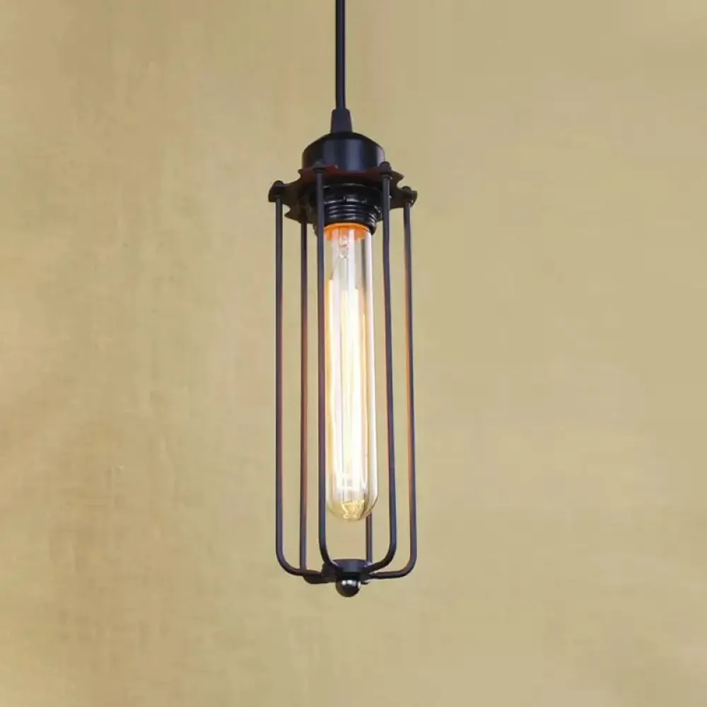 Black Farmhouse Style 1 Light Wire Cage Pendant Ceiling Light for Hallway - Stylish Metallic Finish