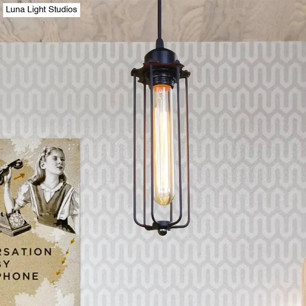 Black Farmhouse Style 1 Light Wire Cage Pendant Ceiling Light for Hallway - Stylish Metallic Finish