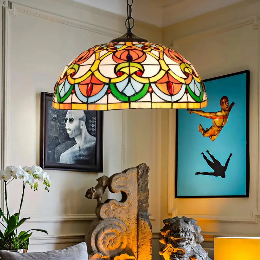 Black Stained Glass Bowl Pendant Light – Tiffany Style – Living Room