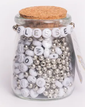 BLESSED Round Metallic Silver Letter DIY Bead Jar