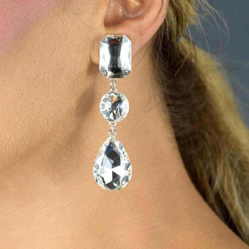 Bold 3 Stone Clip Earrings