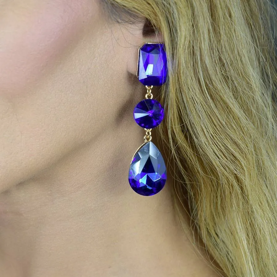 Bold 3 Stone Clip Earrings