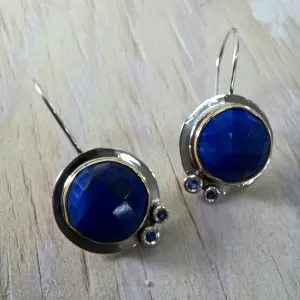 Bold Harmony: Handcrafted Two-Tone Lapis Lazuli & Sapphire Dangle Earrings