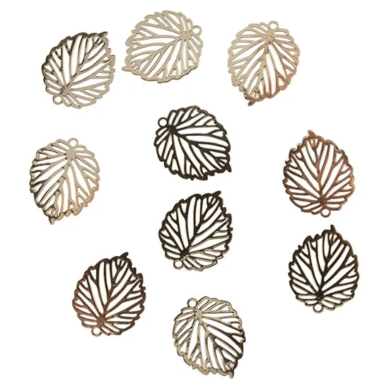 Brass Pendants - Etched Leaf Gold Plated - Pkg/10