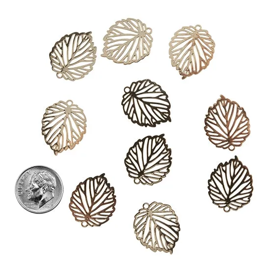 Brass Pendants - Etched Leaf Gold Plated - Pkg/10