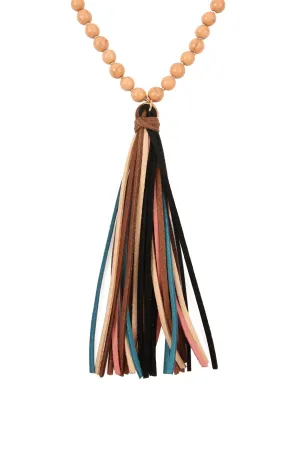 Brown Colorful Natural Stone and Glass Beads with Tassel Necklace - Pack of 6