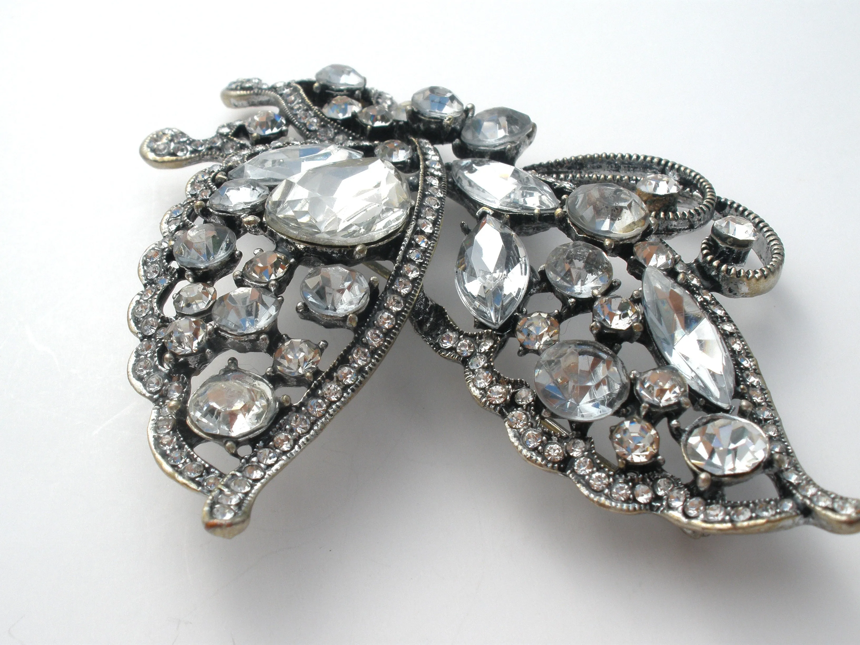 Butterfly Brooch Pin with Clear Rhinestones Vintage