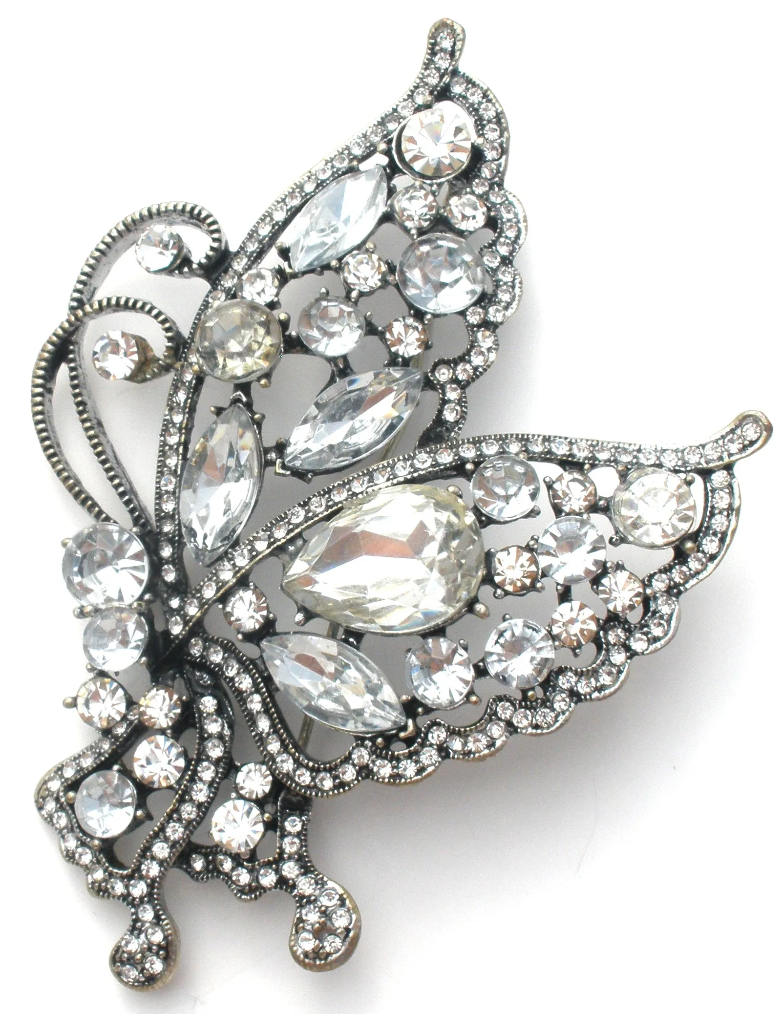 Butterfly Brooch Pin with Clear Rhinestones Vintage