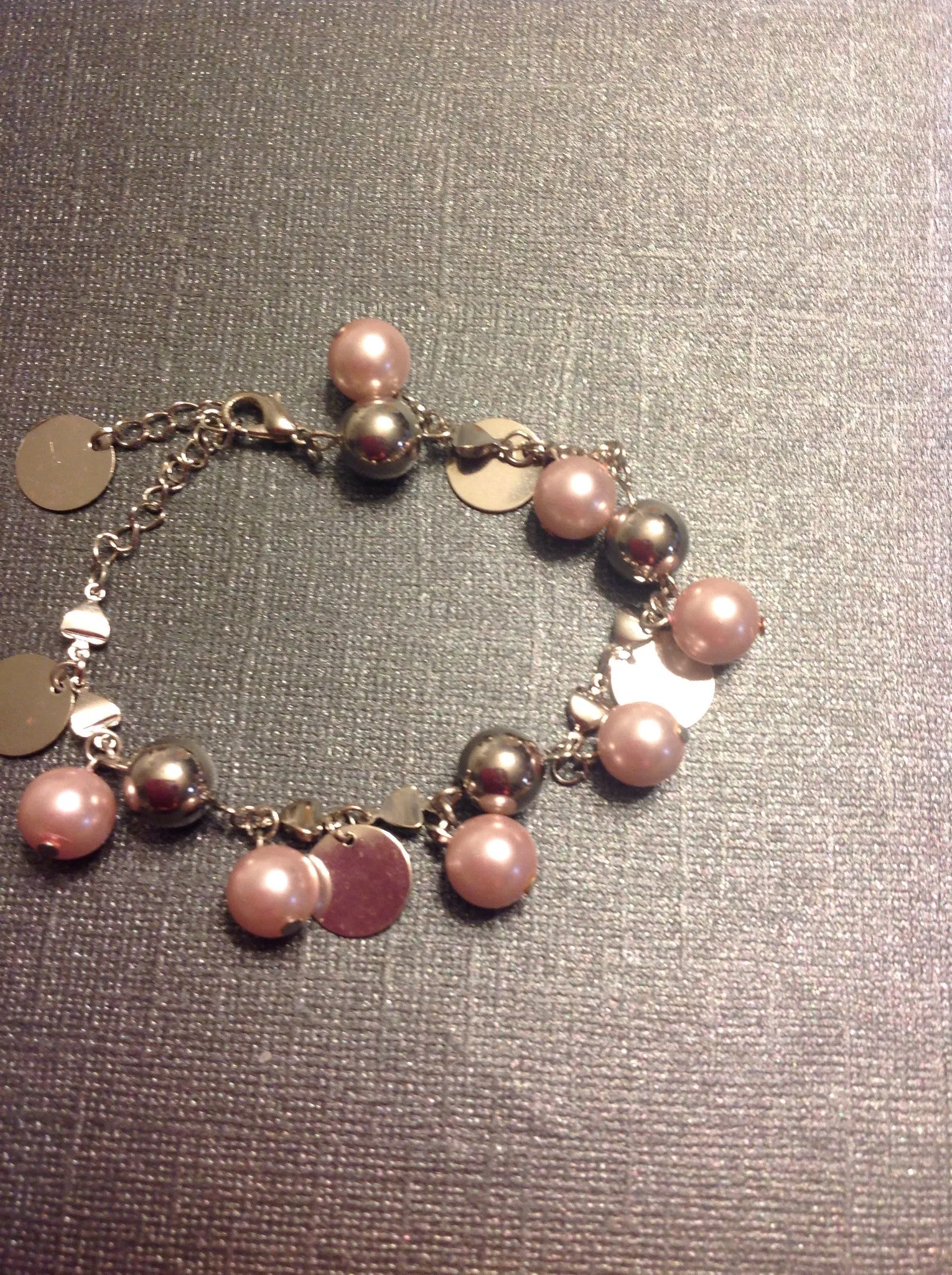 colored glass pearls and silver tone  beaded chain bracelet